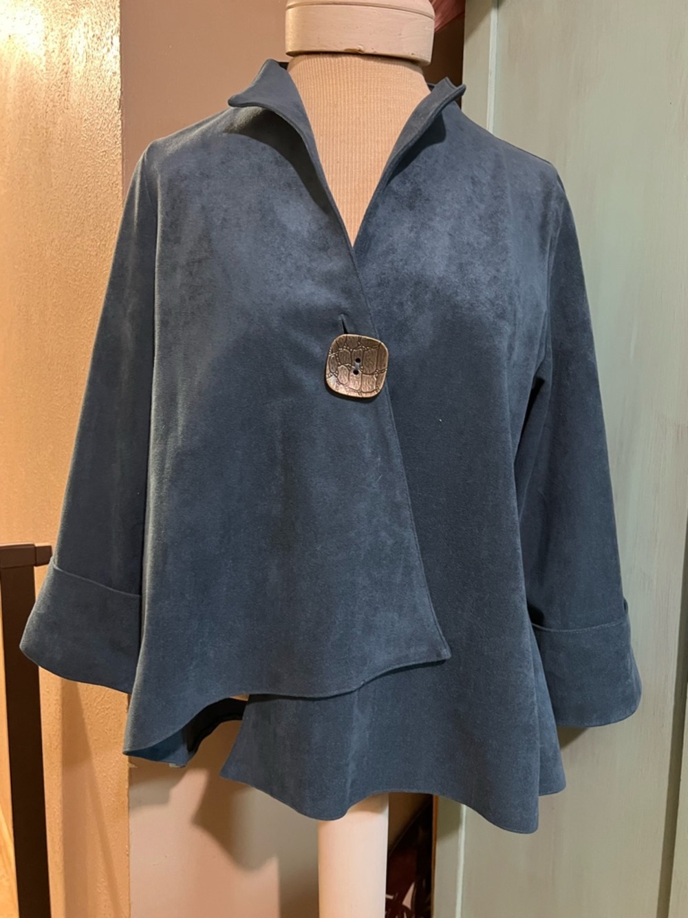 IC by Connie K Suede-Look Artsy Teal Swing Lagenlook Jacket Medium